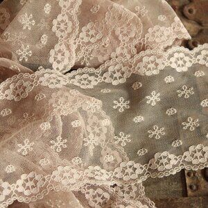 Vintage Wide Lace Trim, Beige Nylon 5" Wide, Four Yards, Scalloped Edge